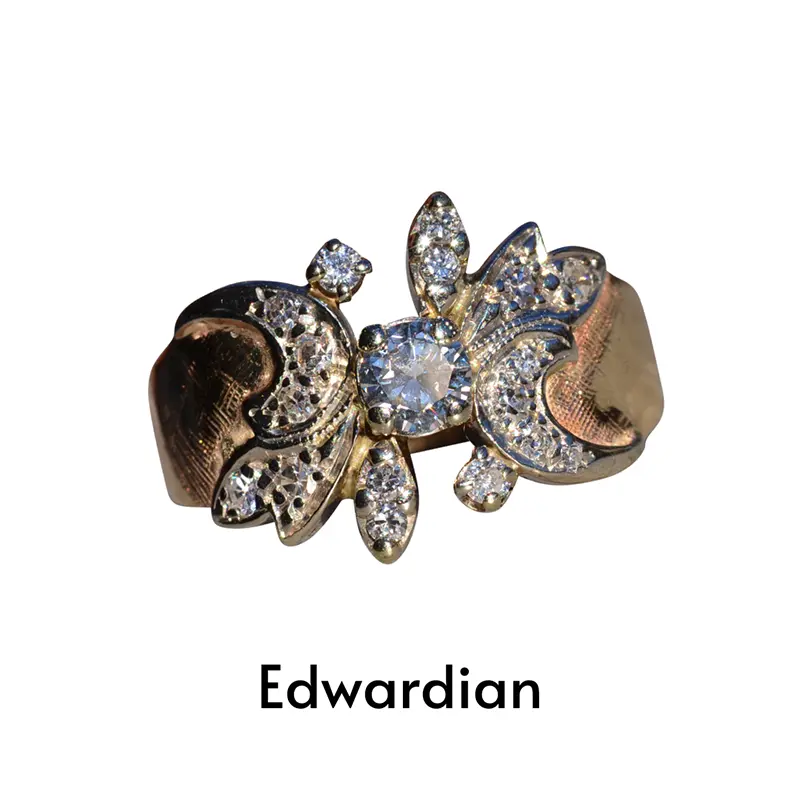The Tulloden: Ladies Handmade Antique 14K Two Tone Diamond Ring