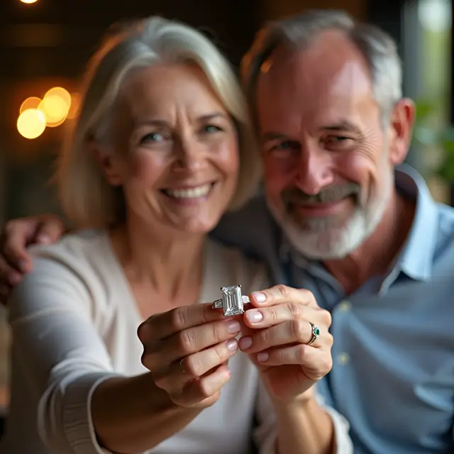 image of couple with big diamond ring