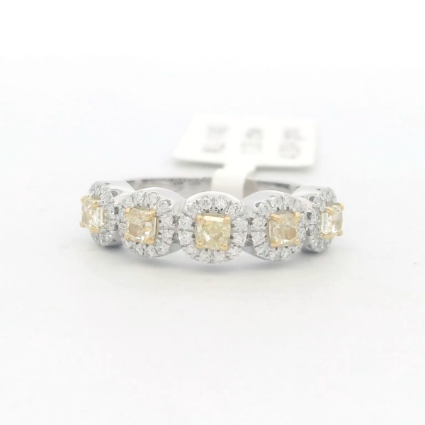 14Kt WG Cushion Ring with 1.00 cttw of Natural Yellow & White Diamonds