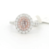 14Kt WG/RG Oval Engagement Ring with Double Halo 1.25 cttw Natural Pink & White Diamonds