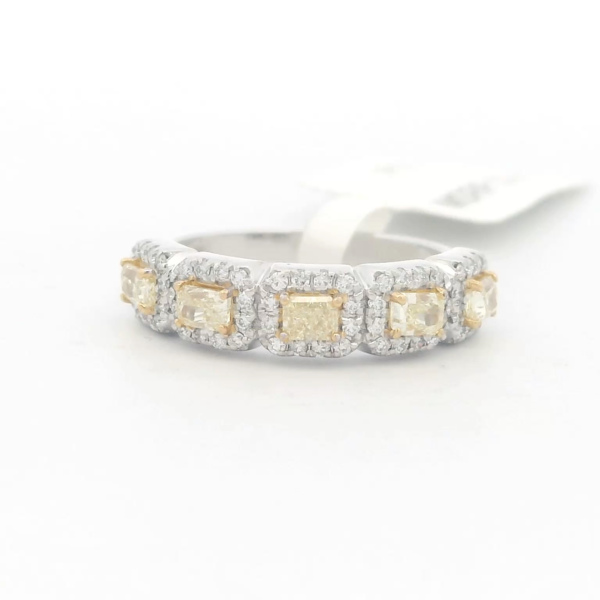 14Kt WG Yellow & White Diamonds Radiant Anniversary Ring with 0.98 cttw