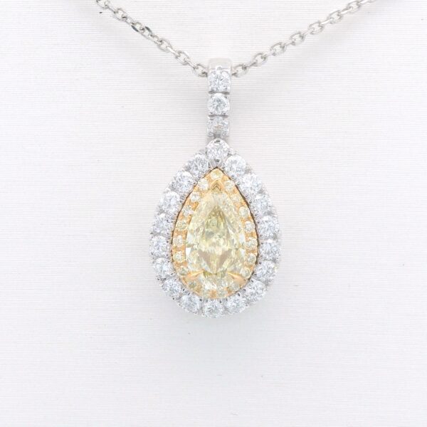 14Kt WG/YG Pear Pendant with Double Halo 1.69 cttw of Natural Yellow & White Diamonds