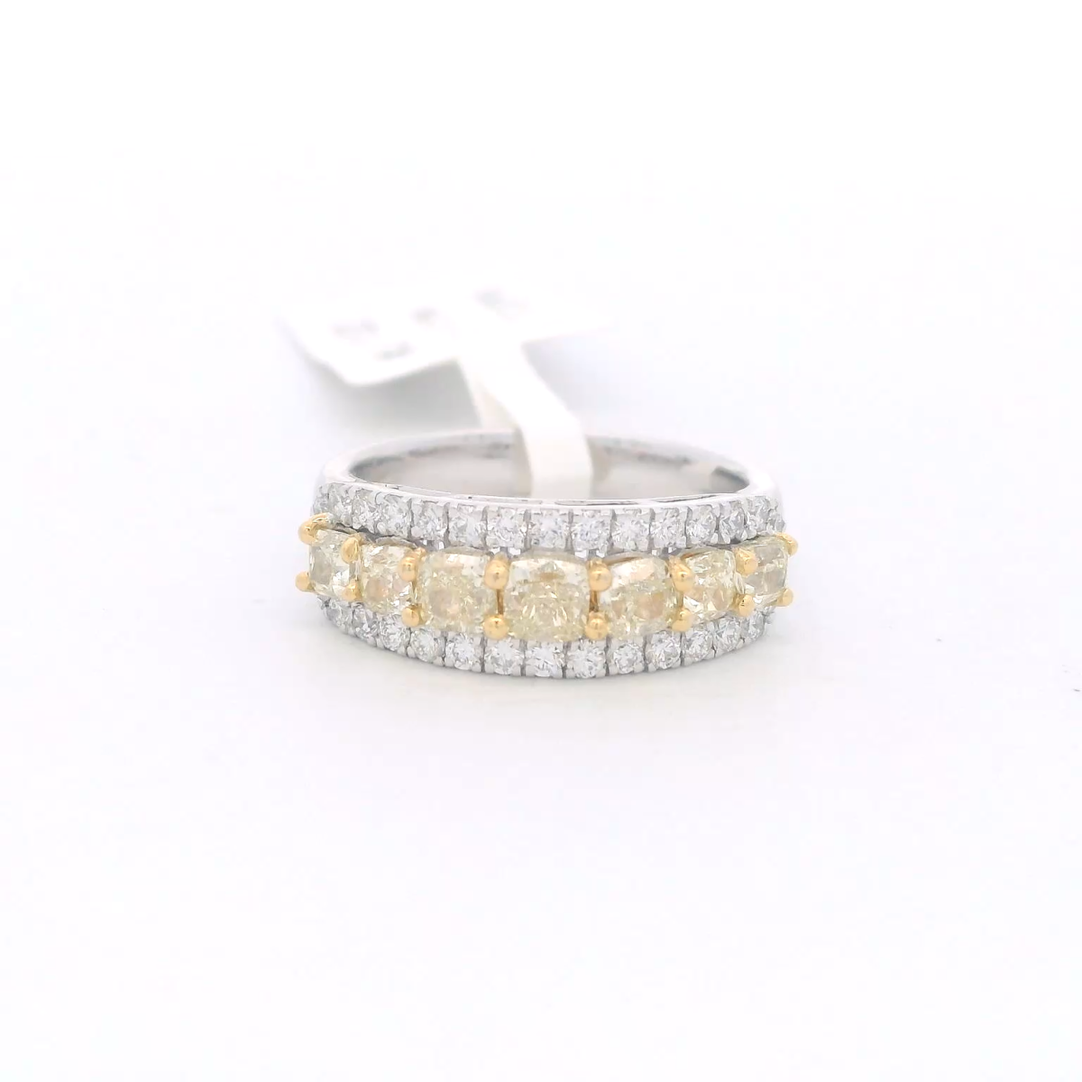 14Kt WG Natural Yellow & White Diamond 3 Row Anniversary Ring 1.97 cttw